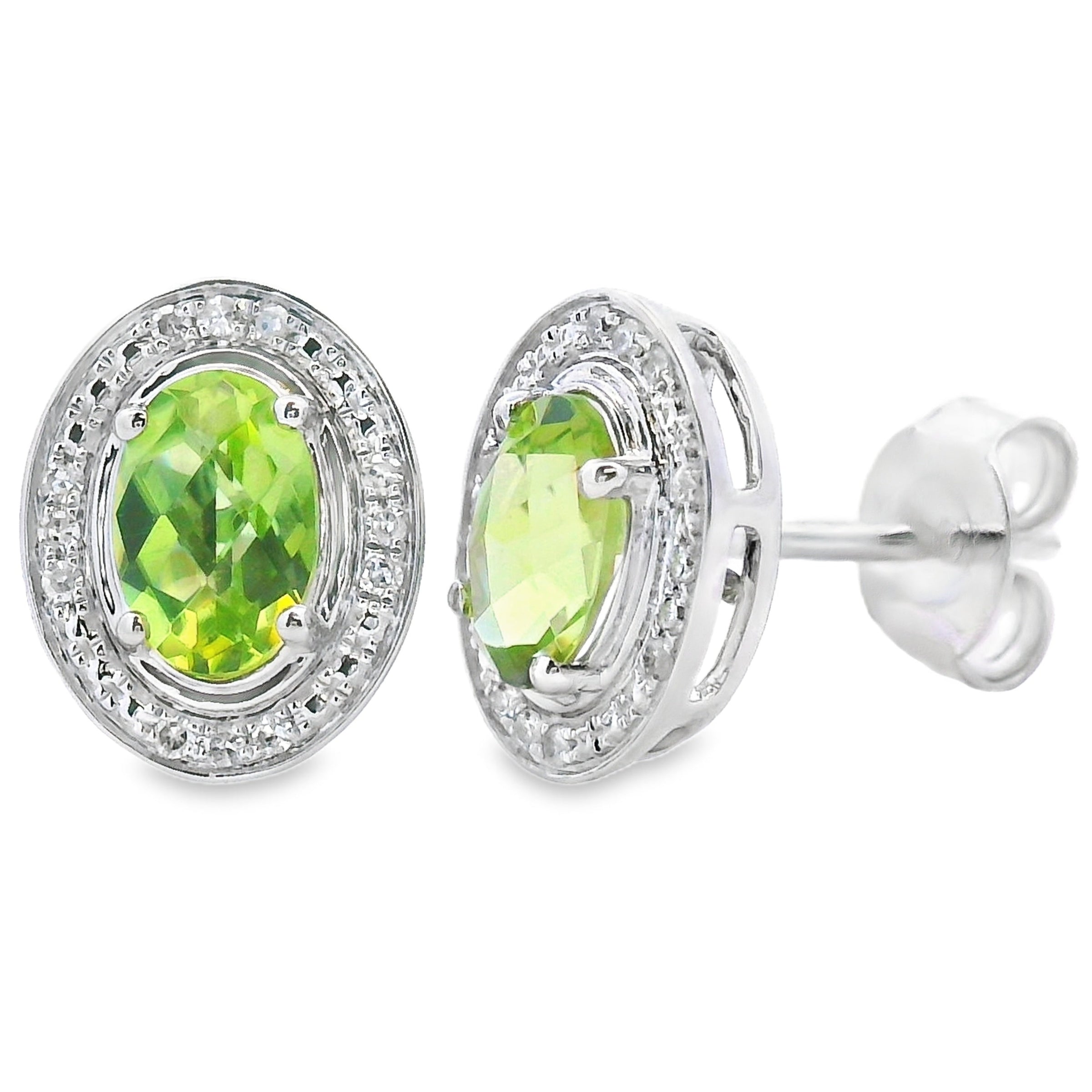 Genuine 1.18ct Peridot Diamond Earrings 10KT White Gold