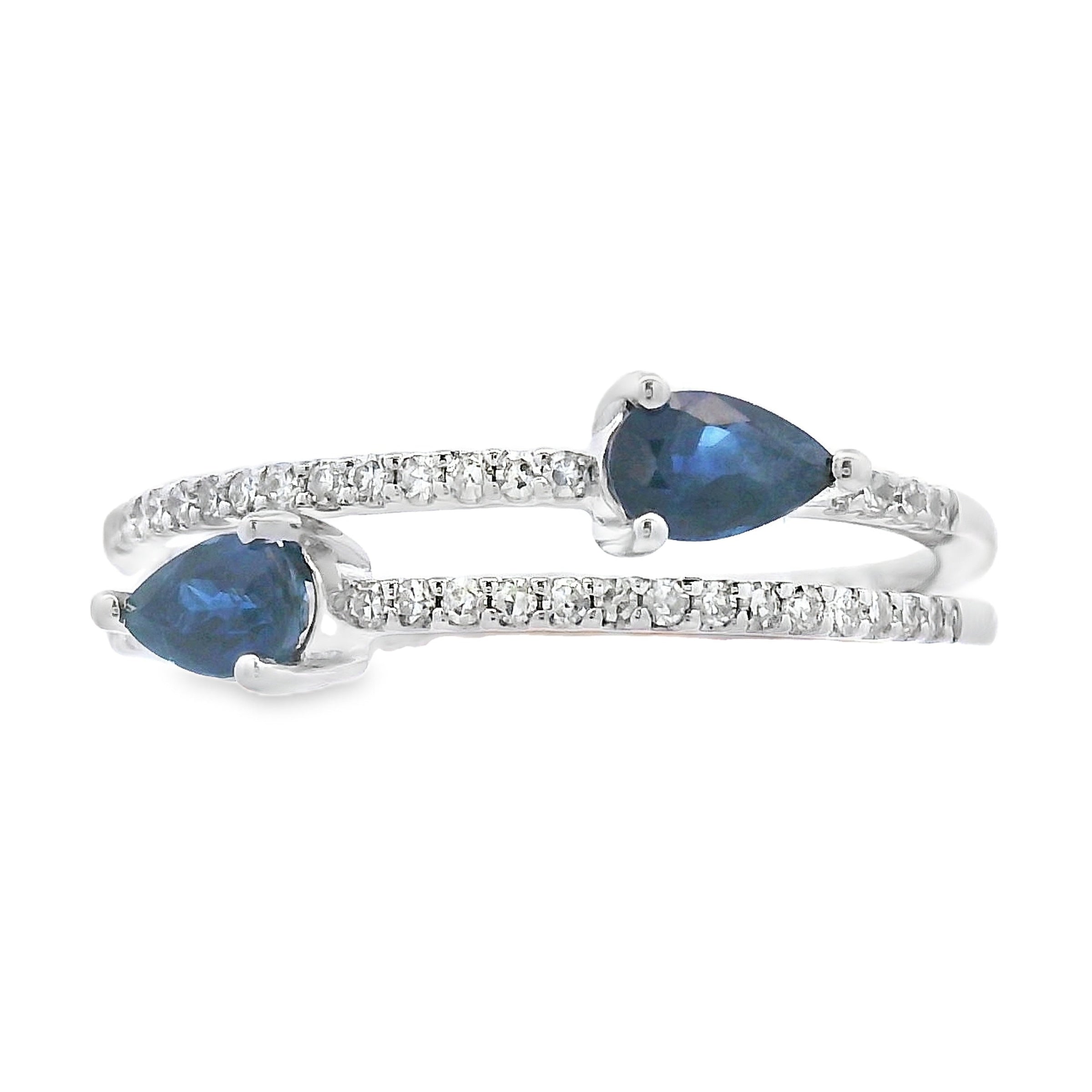 Natural .70ct Sapphire Diamond Ring 14KT White Gold