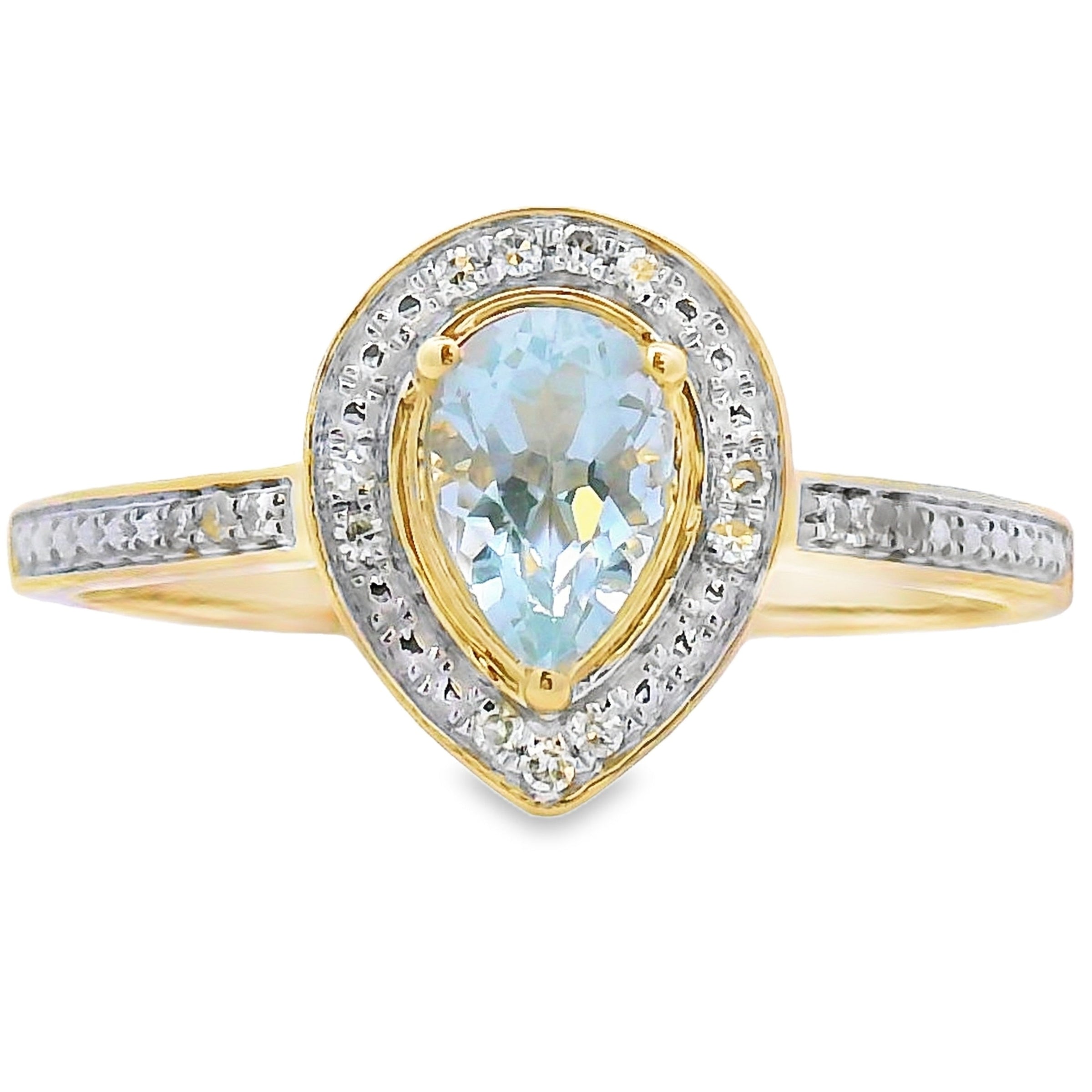 Genuine .39ct Aquamarine Diamond Ring 10KT Yellow Gold