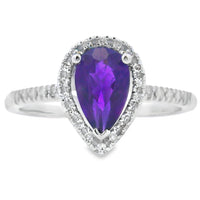 Genuine .98ct Amethyst Diamond Ring 14KT White Gold