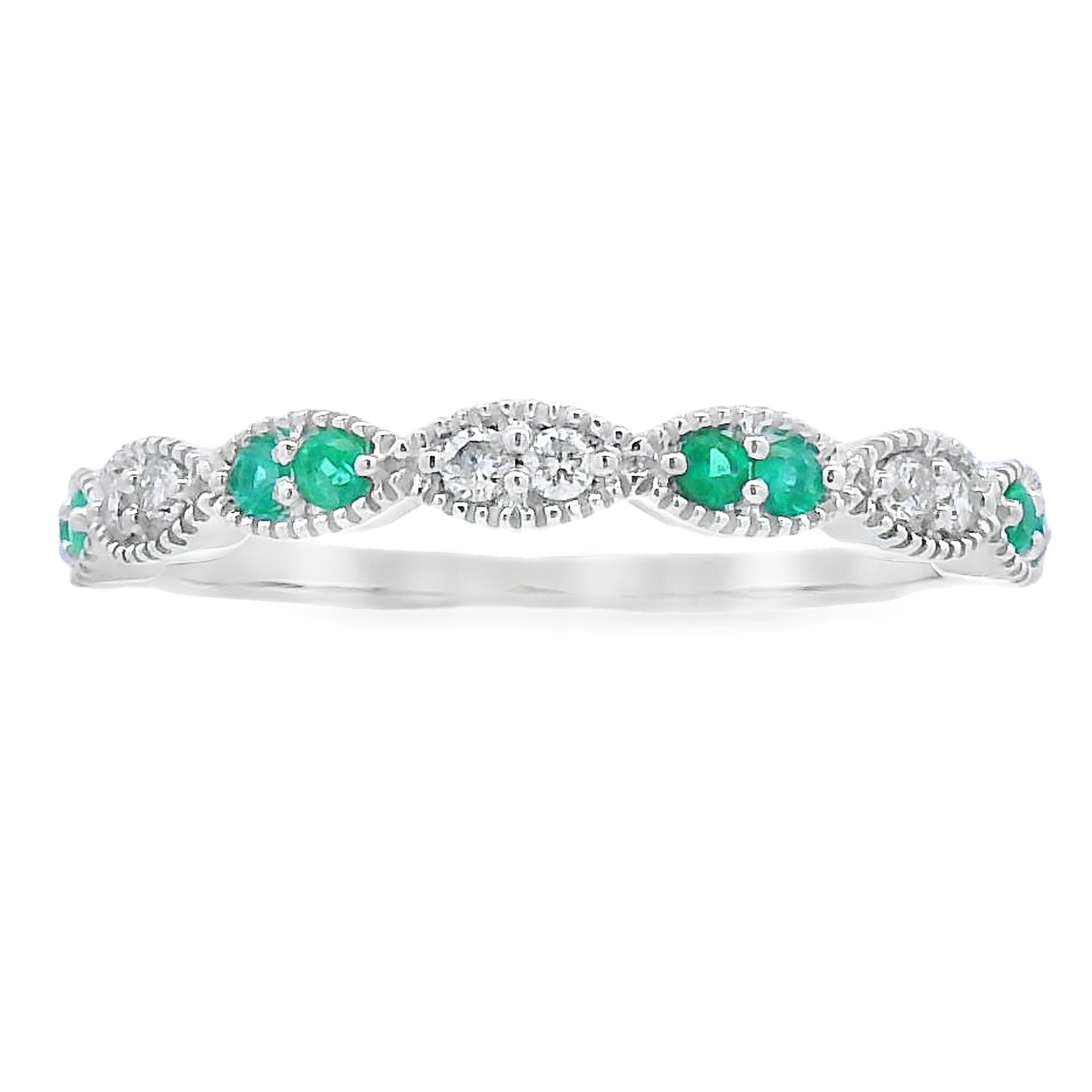 Emerald Diamond stackable band set 14KT White Gold