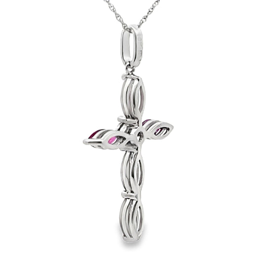 Ruby Diamond Cross Religious Pendant 10KT White Gold