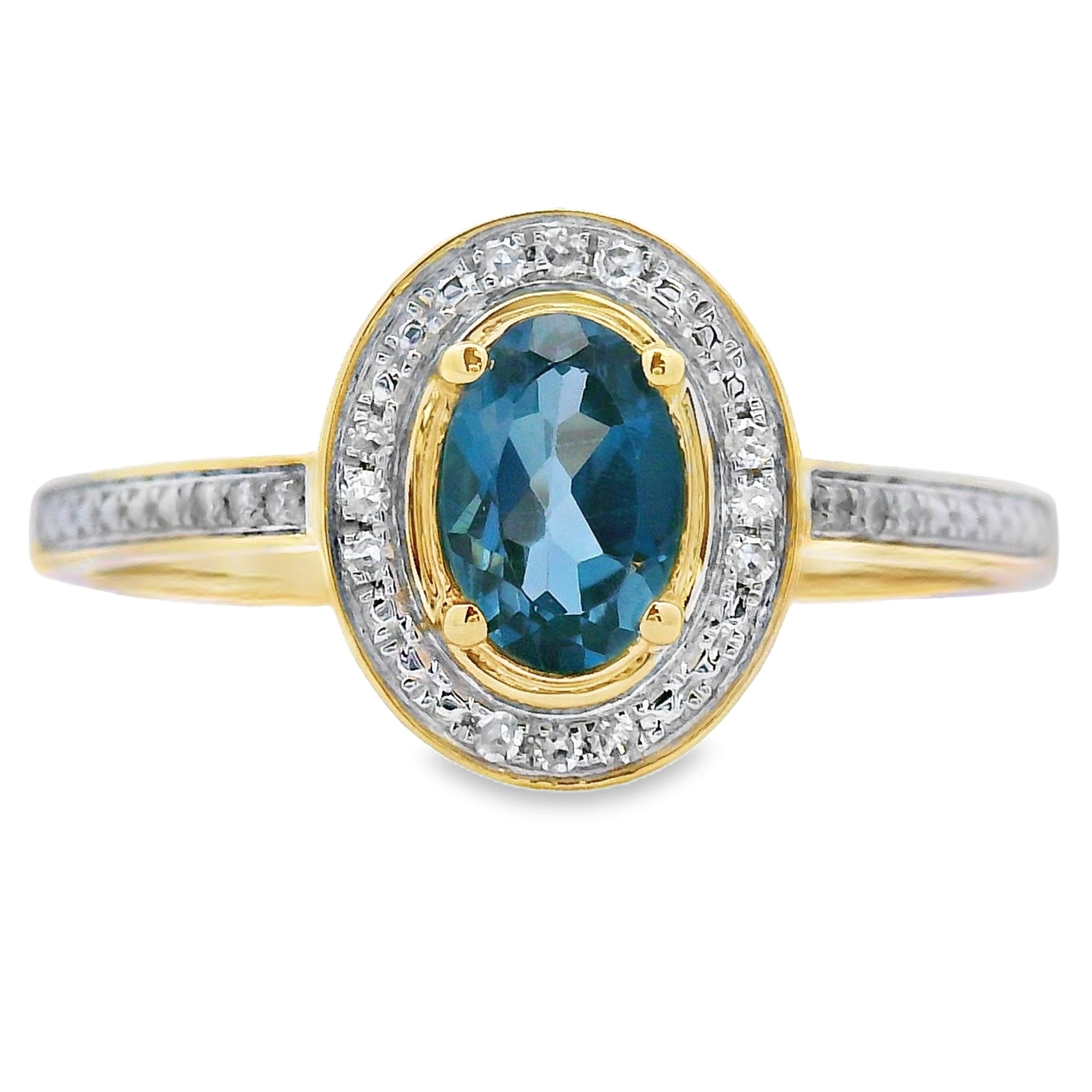 .59ct London Blue Topaz Diamond Ring 10KT Yellow Gold