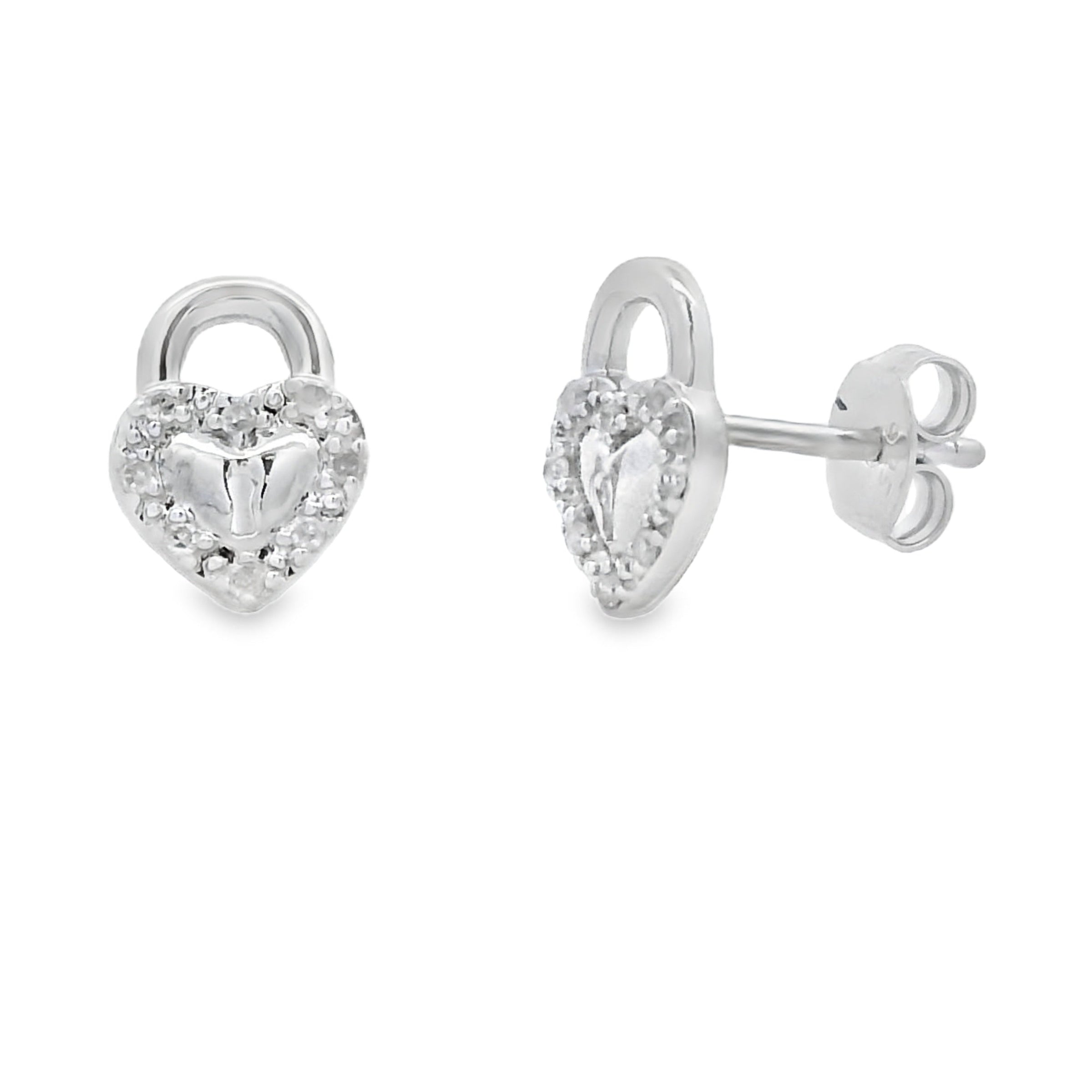 Genuine .06ct Diamond Heart Earrings Sterling Silver