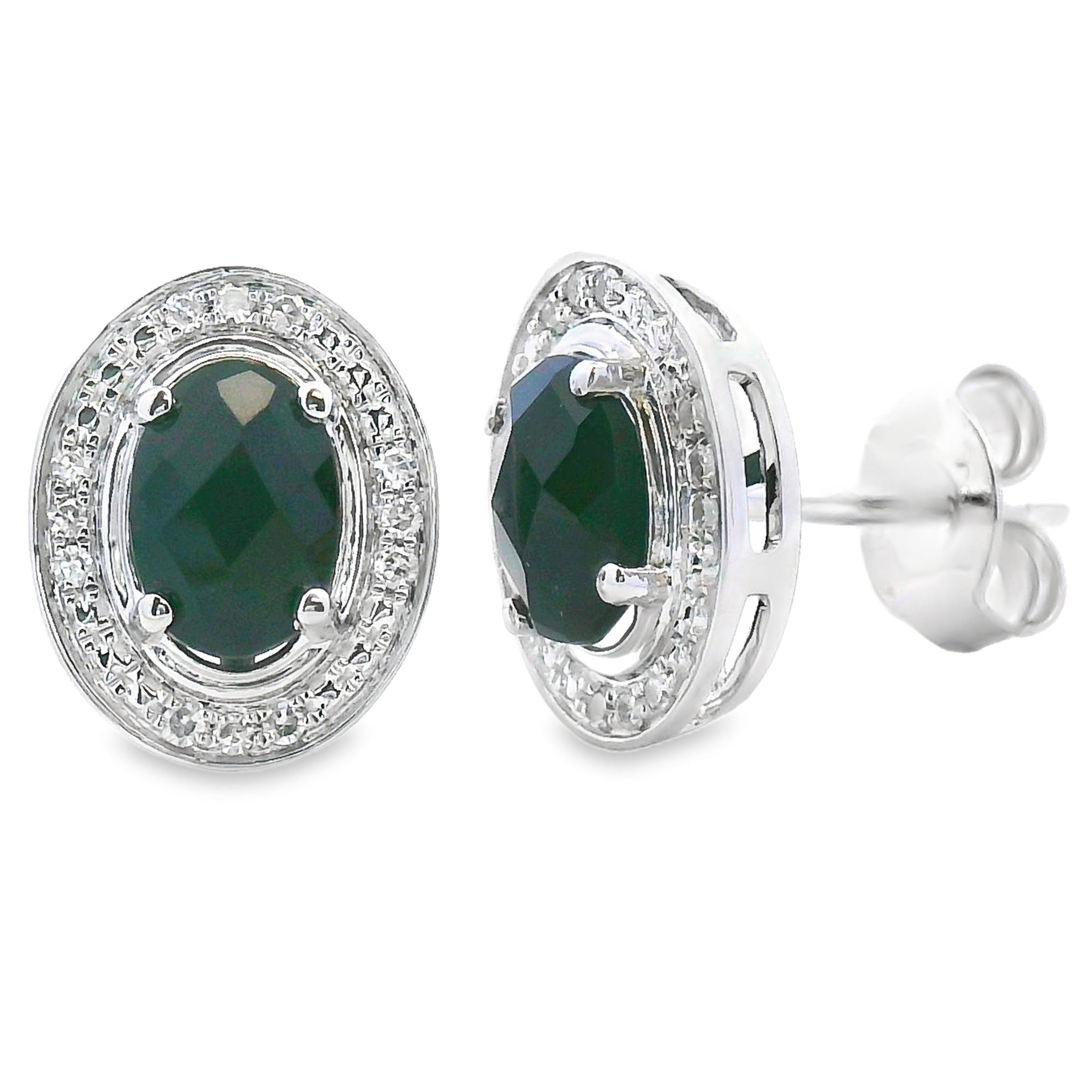 Natural 1.05ct Onyx Diamond Earrings 10KT White Gold