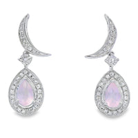 Rose Quartz Diamond Dangle Earrings 10KT White Gold