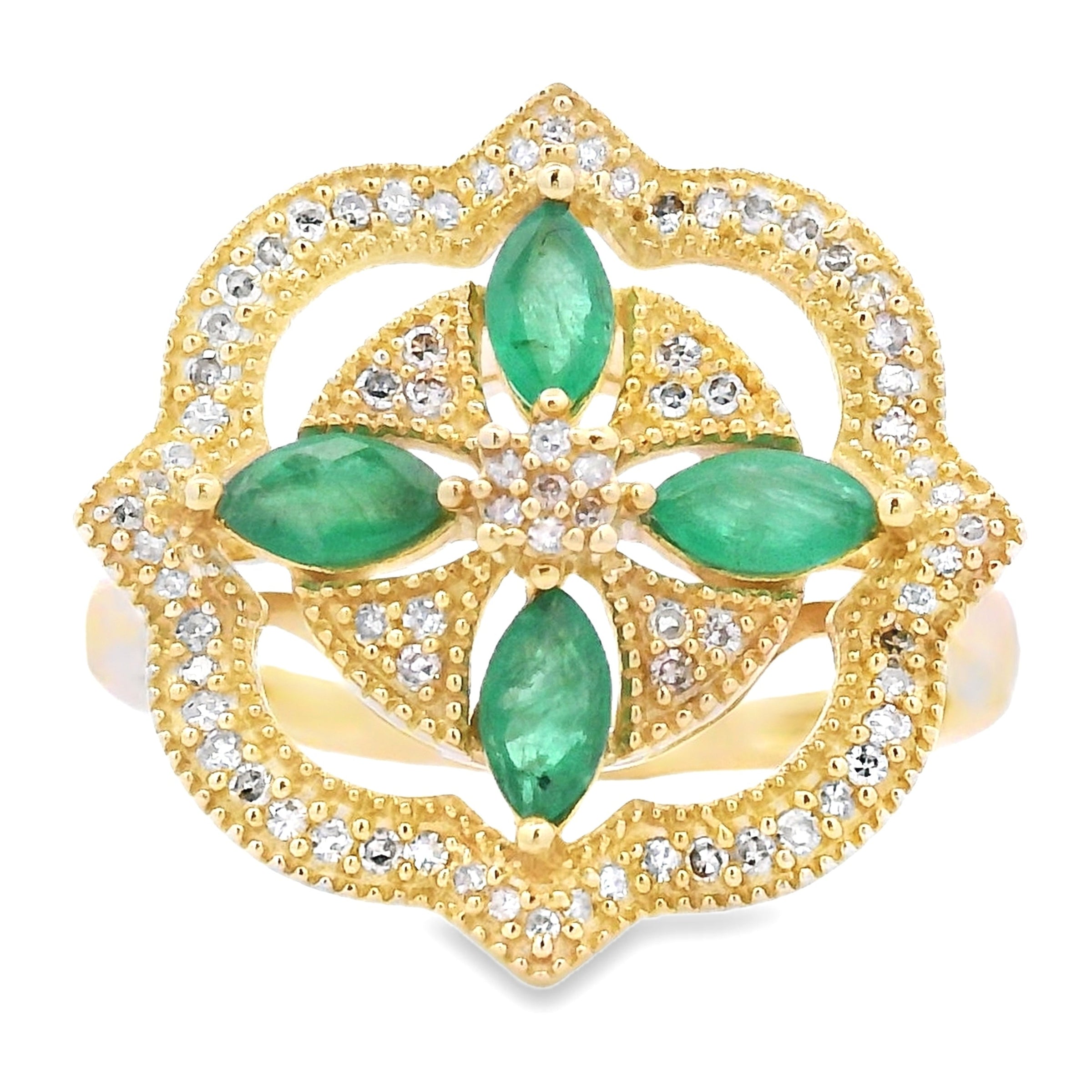 Natural .69ct Emerald Diamond Ring 14KT Yellow Gold