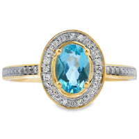 Genuine .49ct Blue Topaz Diamond Ring 10KT Yellow Gold