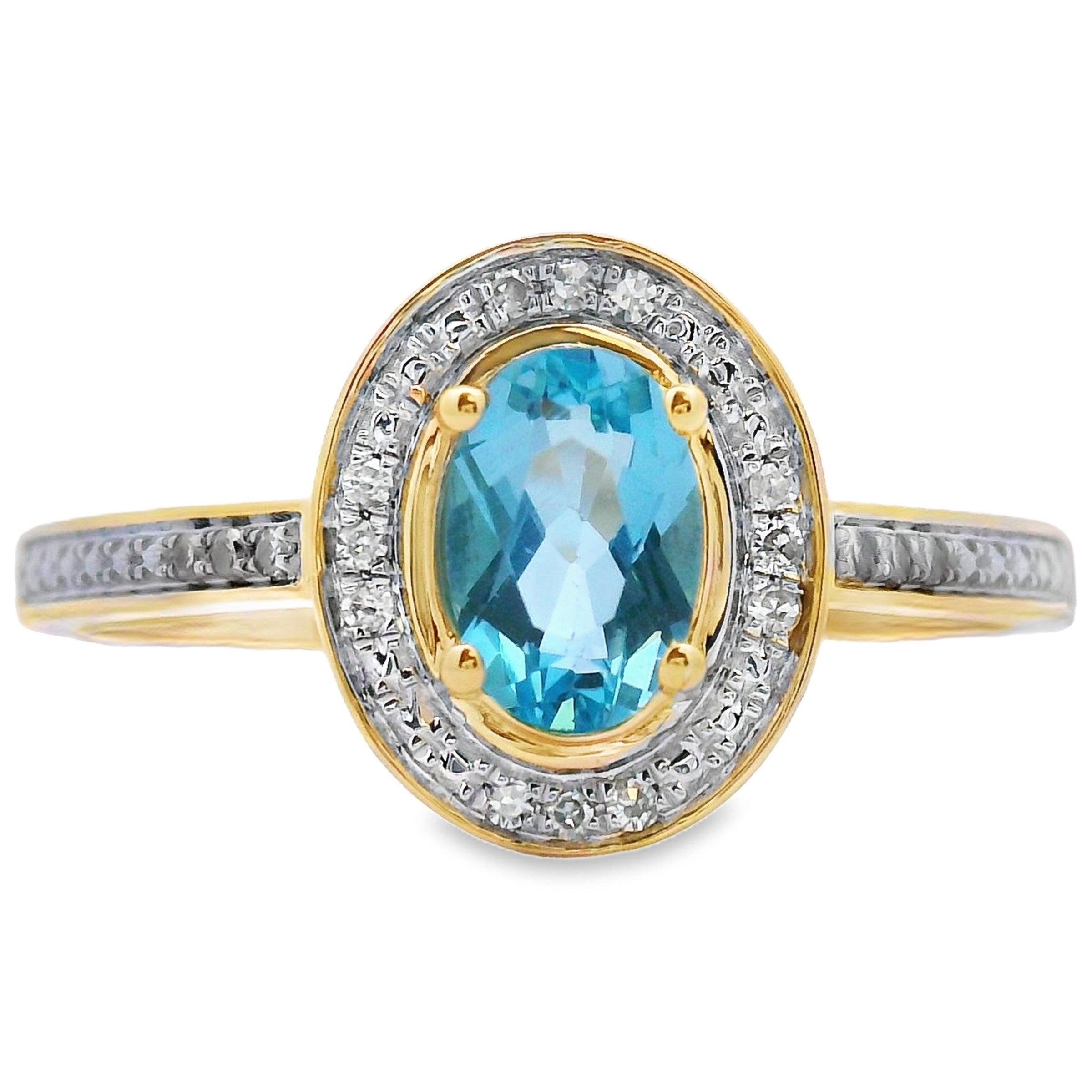 Genuine .49ct Blue Topaz Diamond Ring 10KT Yellow Gold