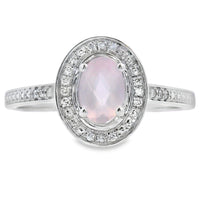 Natural .44ct Rose Quartz Diamond Ring 10KT White Gold