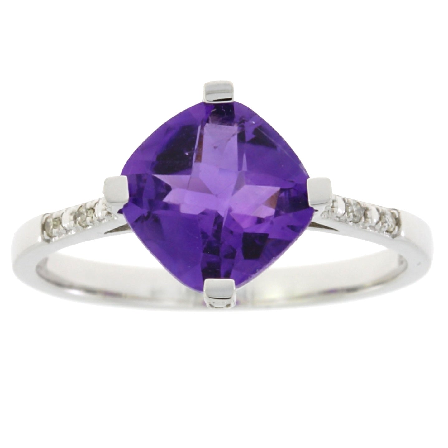 Genuine 1.25ct Amethyst Diamond Ring 10KT White Gold