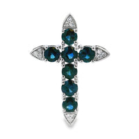 1.68ct Sapphire Cross Religious Pendant 14KT White Gold