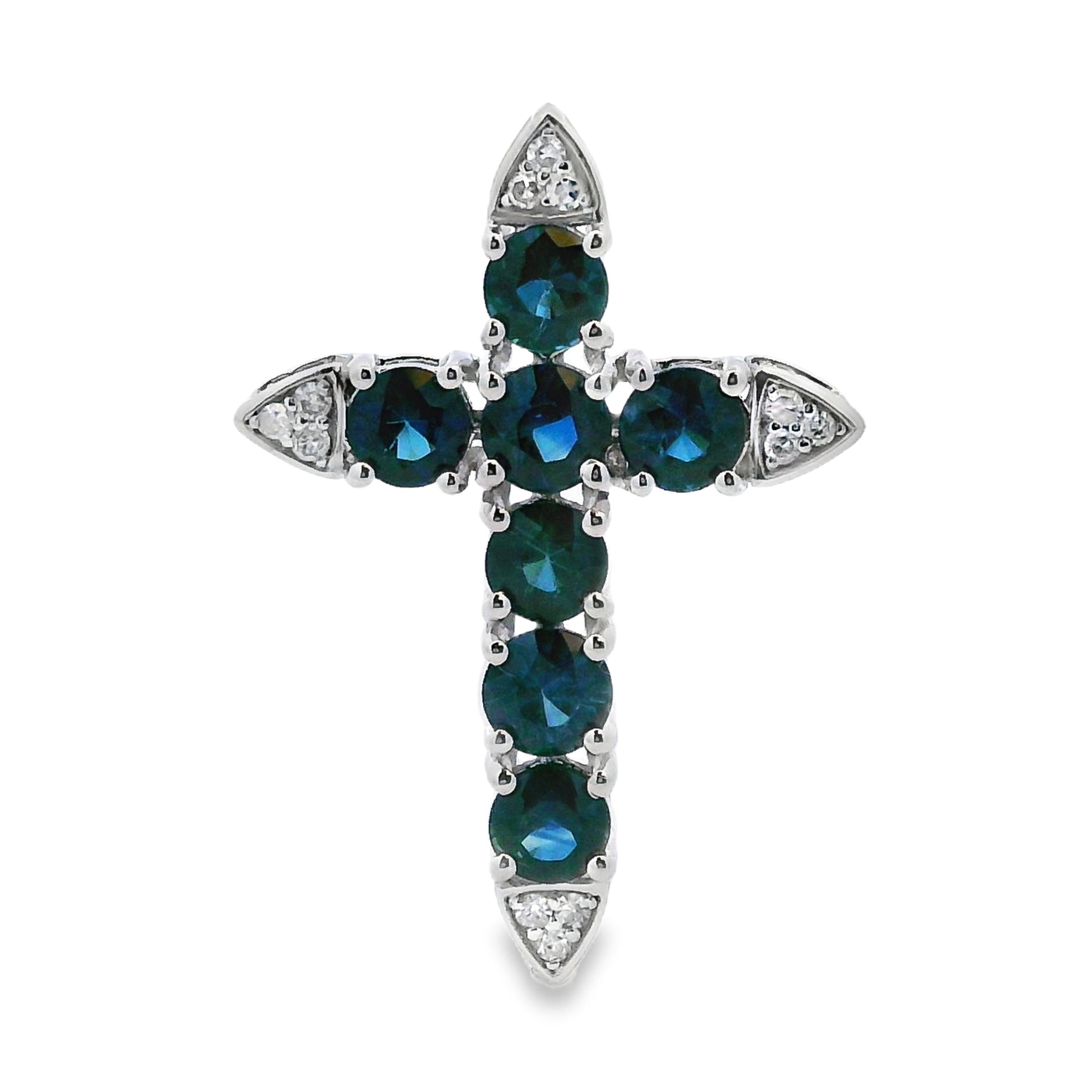 1.68ct Sapphire Cross Religious Pendant 14KT White Gold
