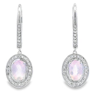 Rose Quartz Diamond Dangle Earrings 10KT White Gold