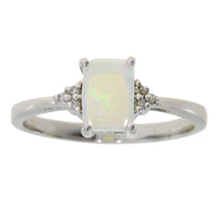 Genuine .02ct Opal Diamond Ring 10KT White Gold