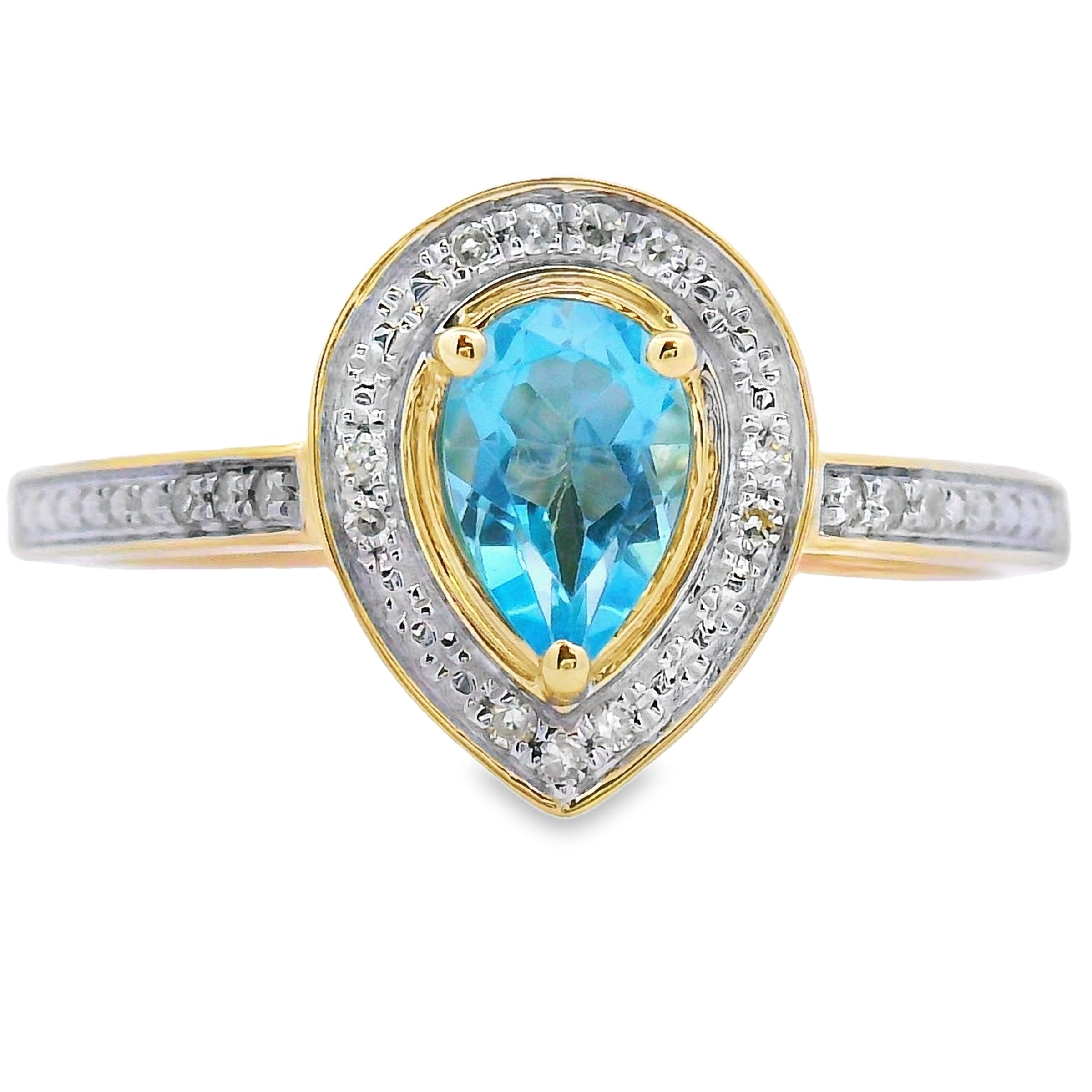 Genuine .54ct Blue Topaz Diamond Ring 10KT Yellow Gold