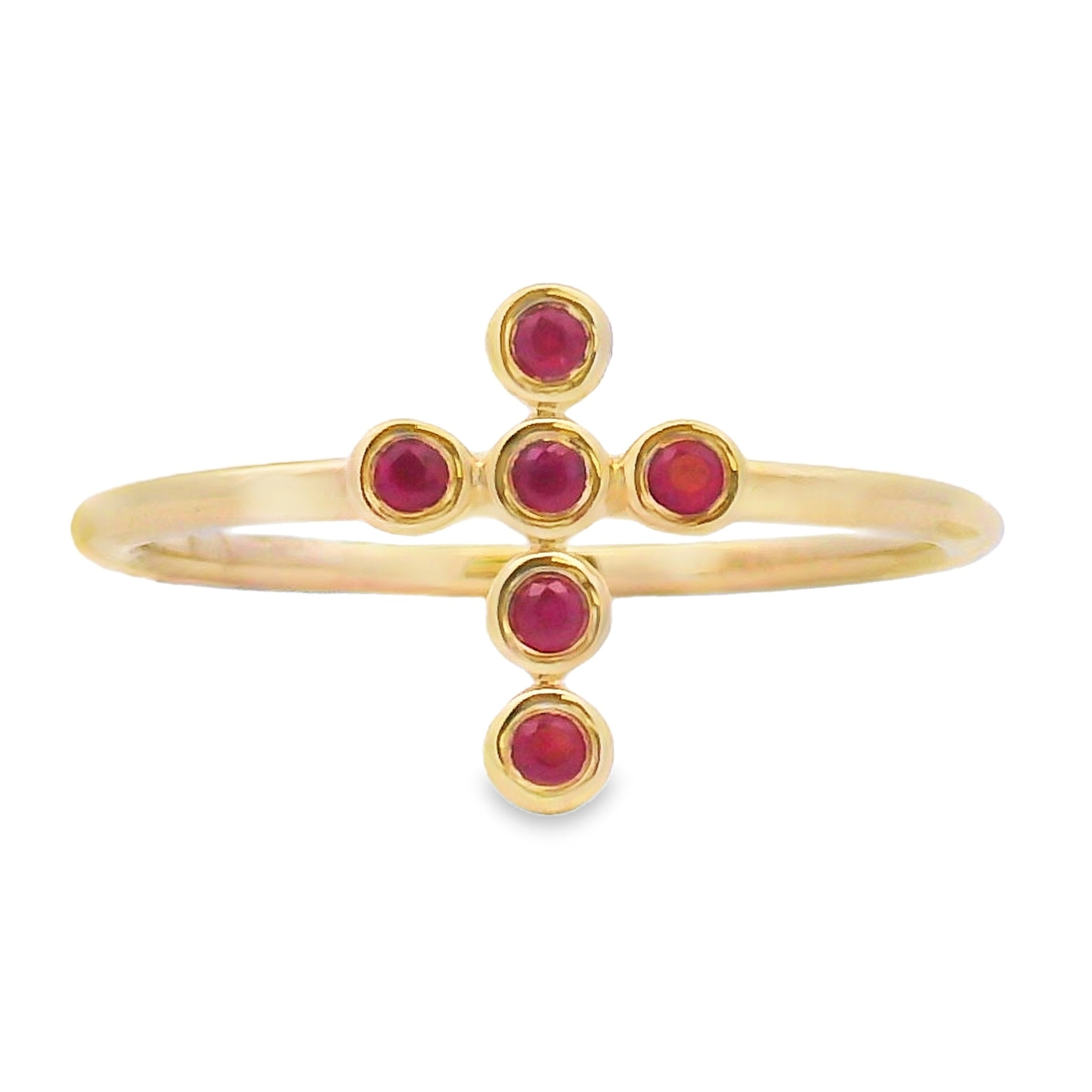 Natural .12ct Ruby Cross Ring 14KT Yellow Gold