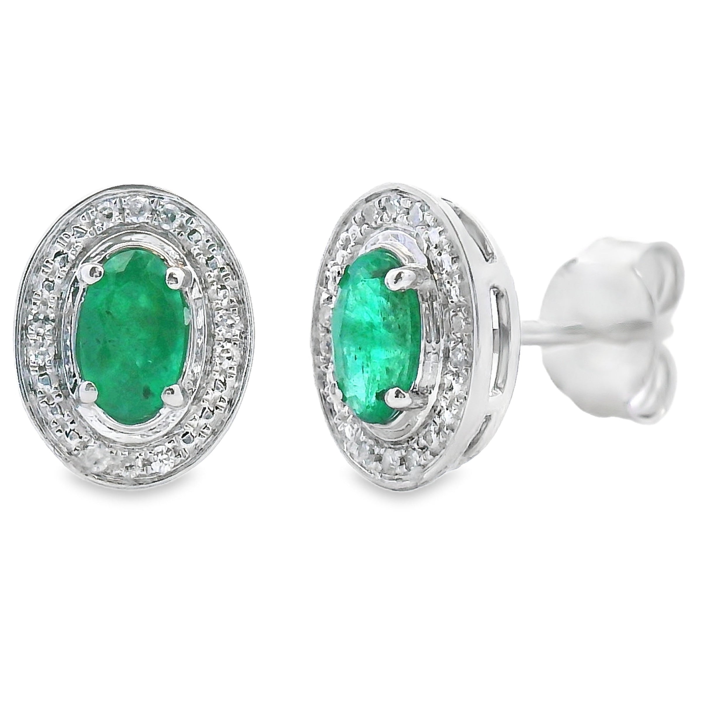 Natural .38ct Emerald Diamond Earrings 10KT White Gold