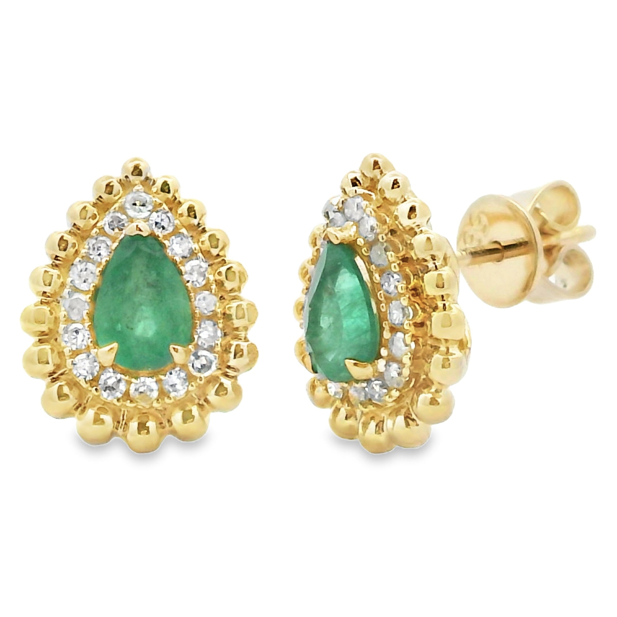 Genuine .92ct Emerald Diamond Earrings 14KT Yellow Gold