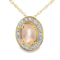 Rose Quartz Diamond Fashion Pendants 10KT Yellow Gold