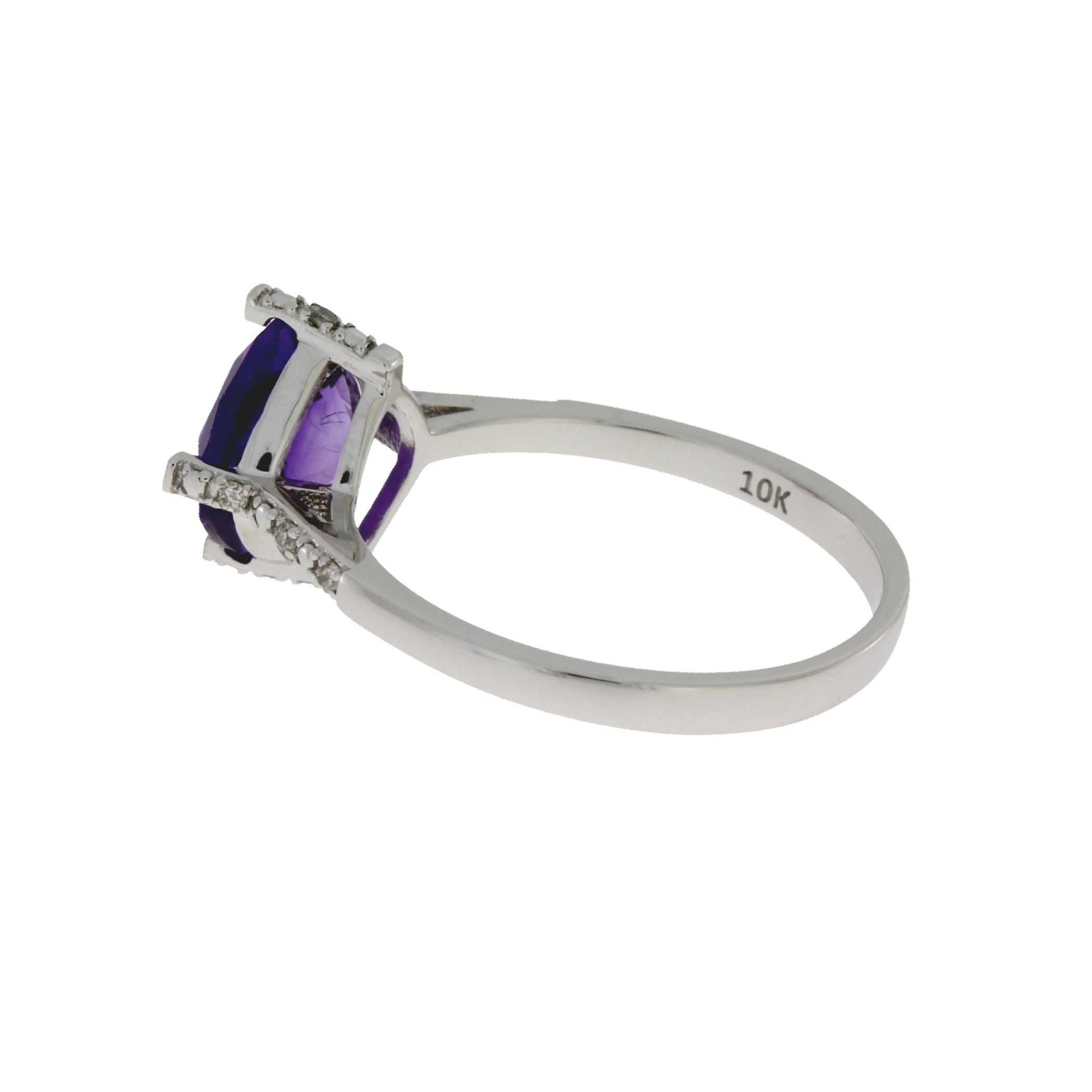 Genuine 1.25ct Amethyst Diamond Ring 10KT White Gold