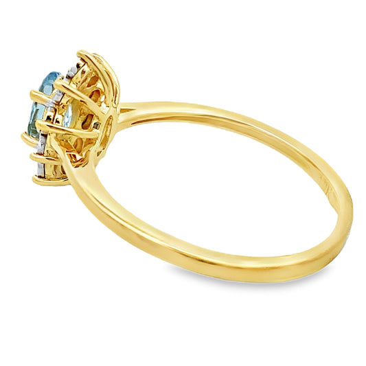 Genuine .43ct Aquamarine Diamond Ring 10KT Yellow Gold
