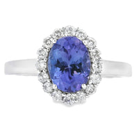 Genuine 1.55ct Tanzanite Diamond Ring 14KT White Gold