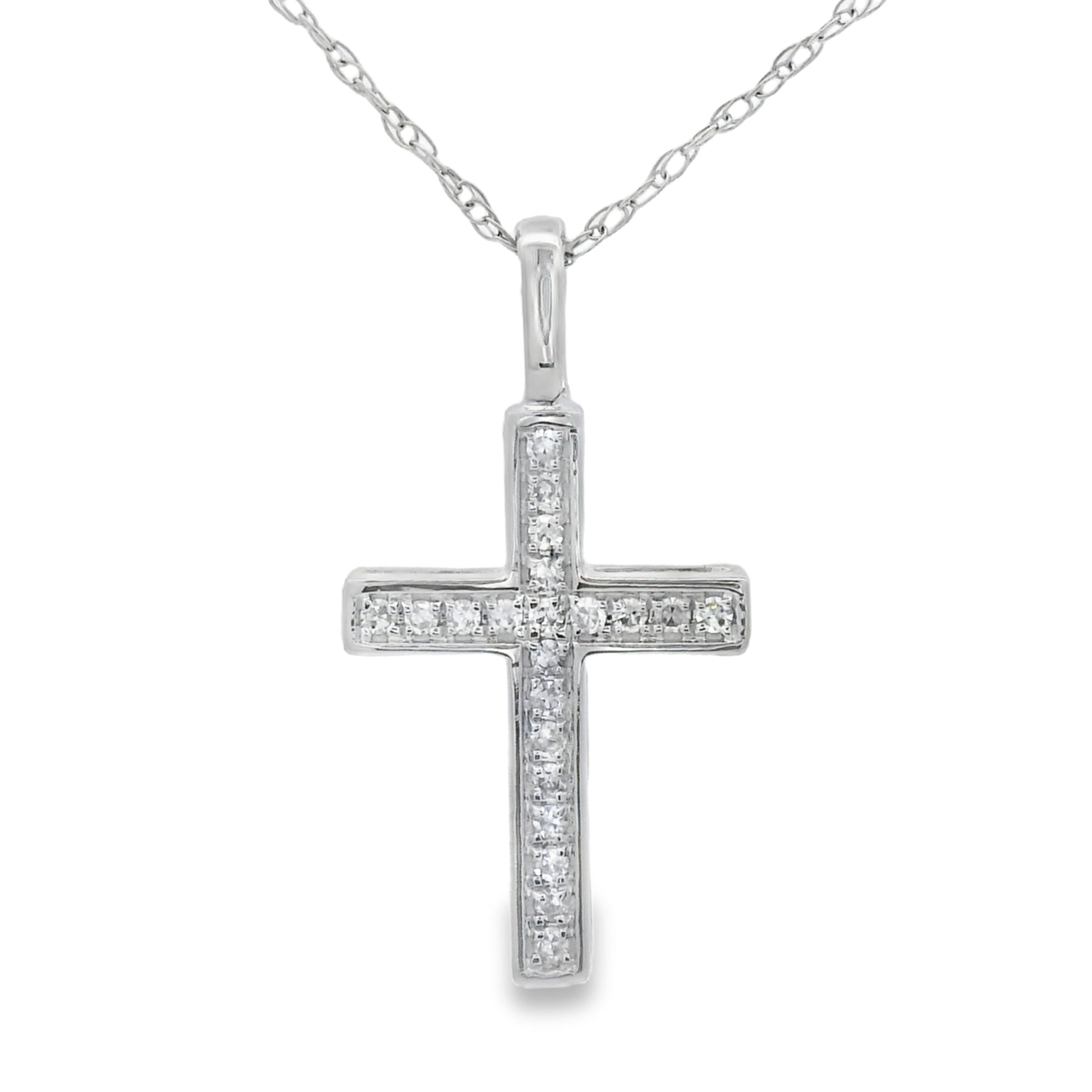 .08ct Diamond Cross Religious Pendant 14KT White Gold
