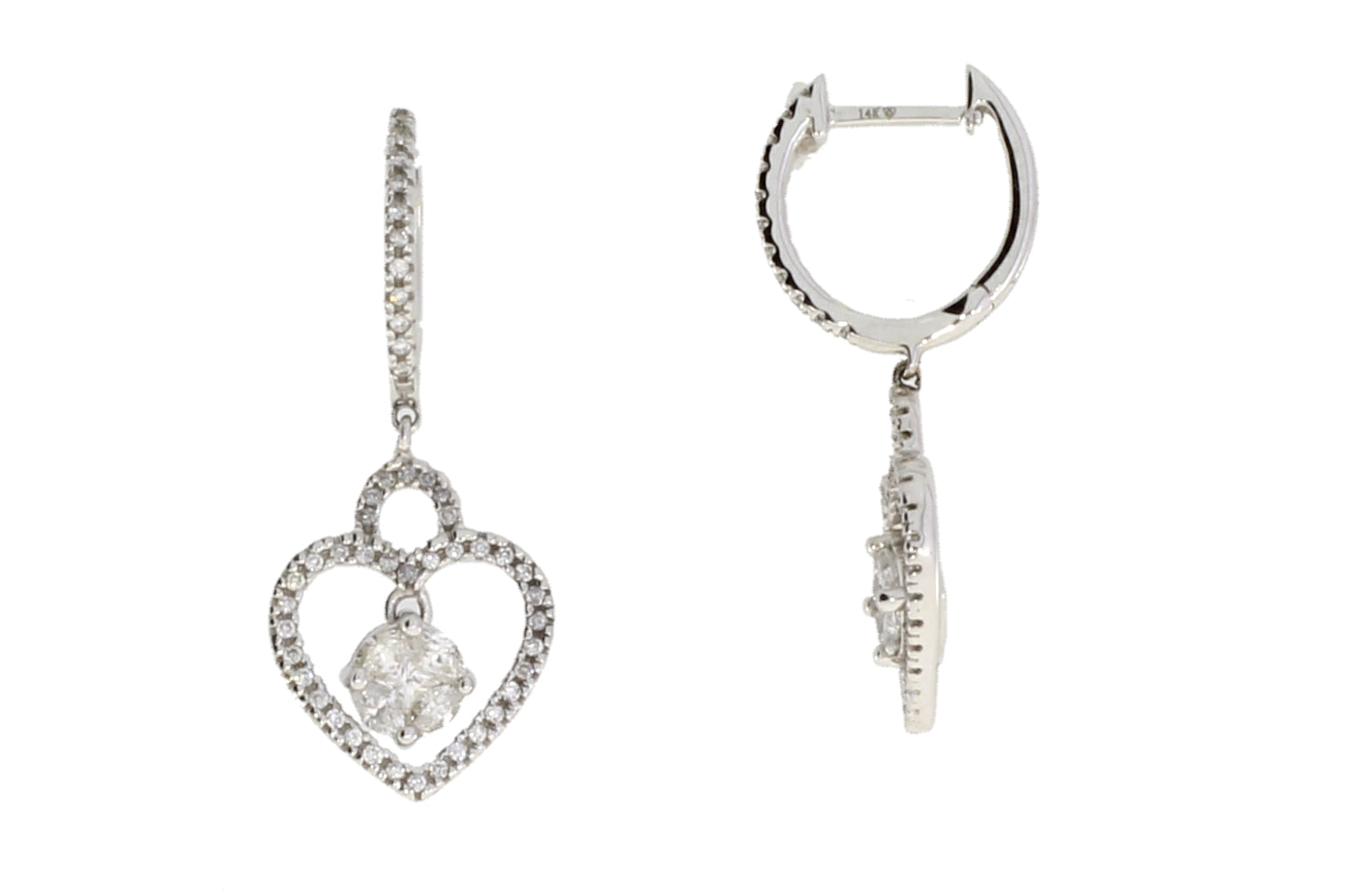 Natural .50ct Diamond Dangle Earrings 14KT White Gold