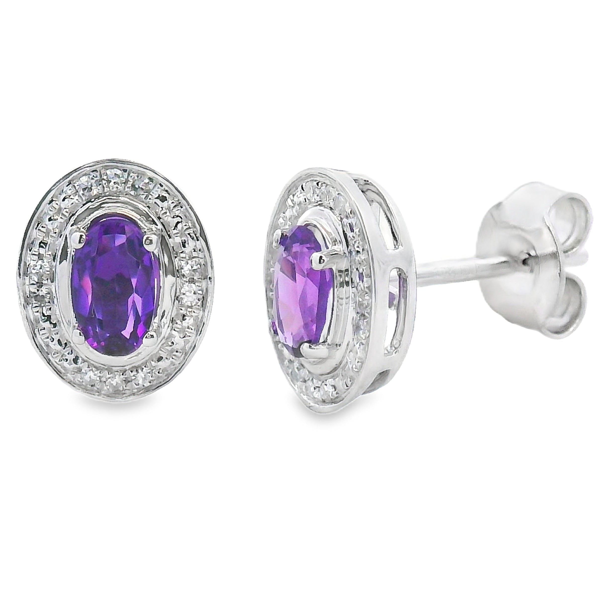 Natural .49ct Amethyst Diamond Earrings 10KT White Gold