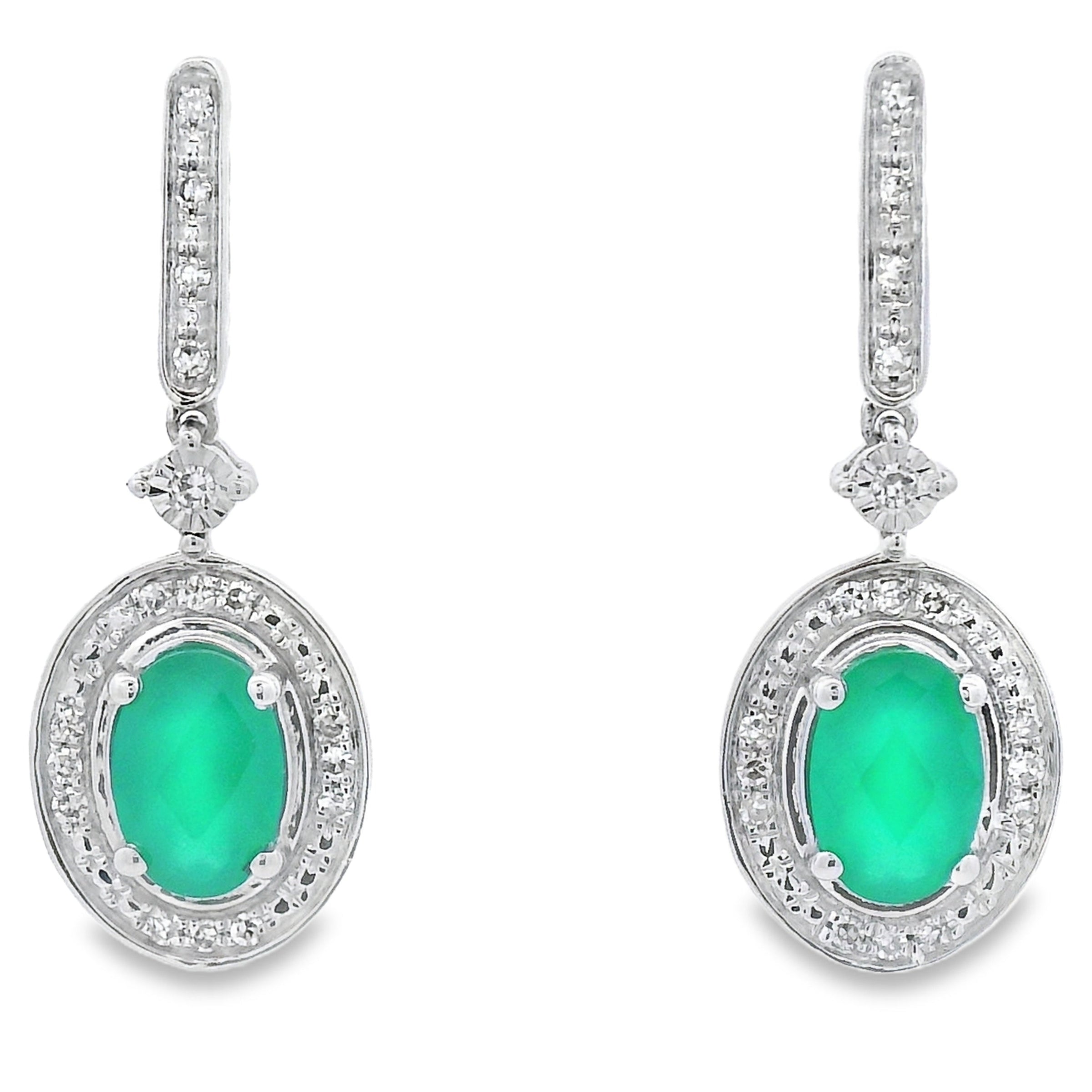 Chalcedony Diamond Dangle Earrings 10KT White Gold