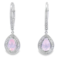 Rose Quartz Diamond Dangle Earrings 10KT White Gold