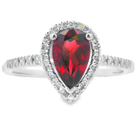 Natural 1.28ct Garnet Diamond Ring 14KT White Gold