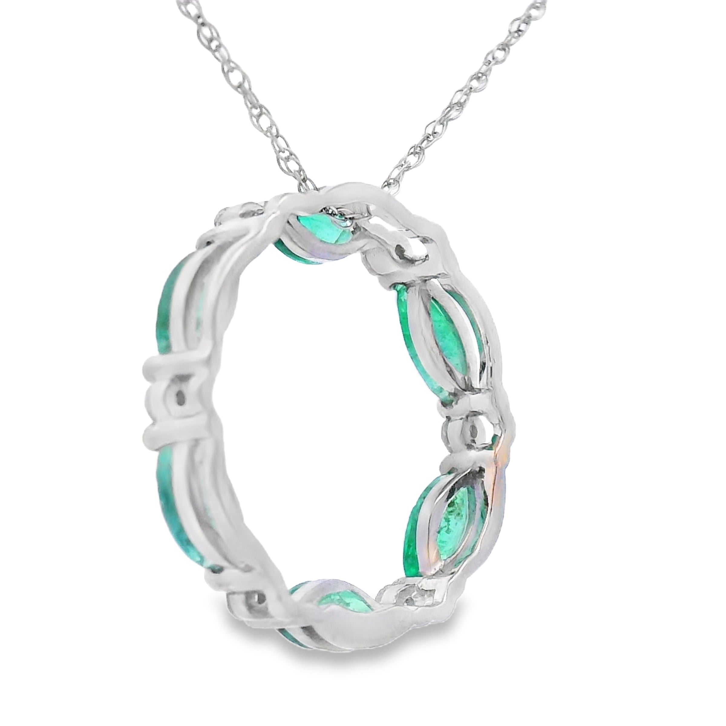 Emerald Diamond Circle of Love Pendant 10KT White Gold
