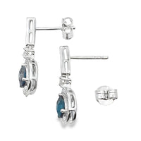 London Blue Topaz Dangle Earrings 10KT White Gold