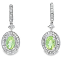 1.23ct Peridot Diamond Dangle Earrings 10KT White Gold