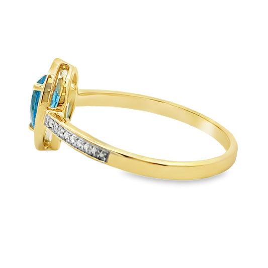 Genuine .54ct Blue Topaz Diamond Ring 10KT Yellow Gold