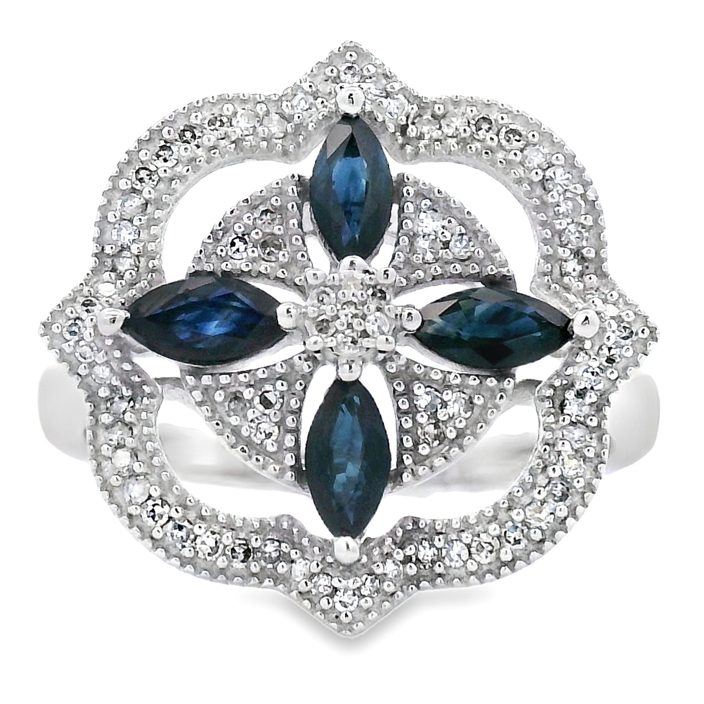 Natural .88ct Sapphire Diamond Ring 14KT White Gold