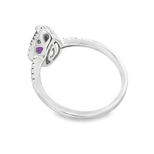 Genuine .98ct Amethyst Diamond Ring 14KT White Gold