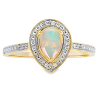 Natural .30ct Opal Diamond Ring 10KT Yellow Gold