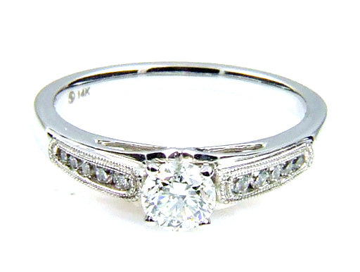 Natural .50ct Diamond Eng Only 14KT White Gold