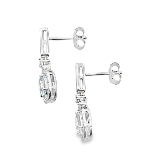 Aquamarine Diamond Dangle Earrings 10KT White Gold