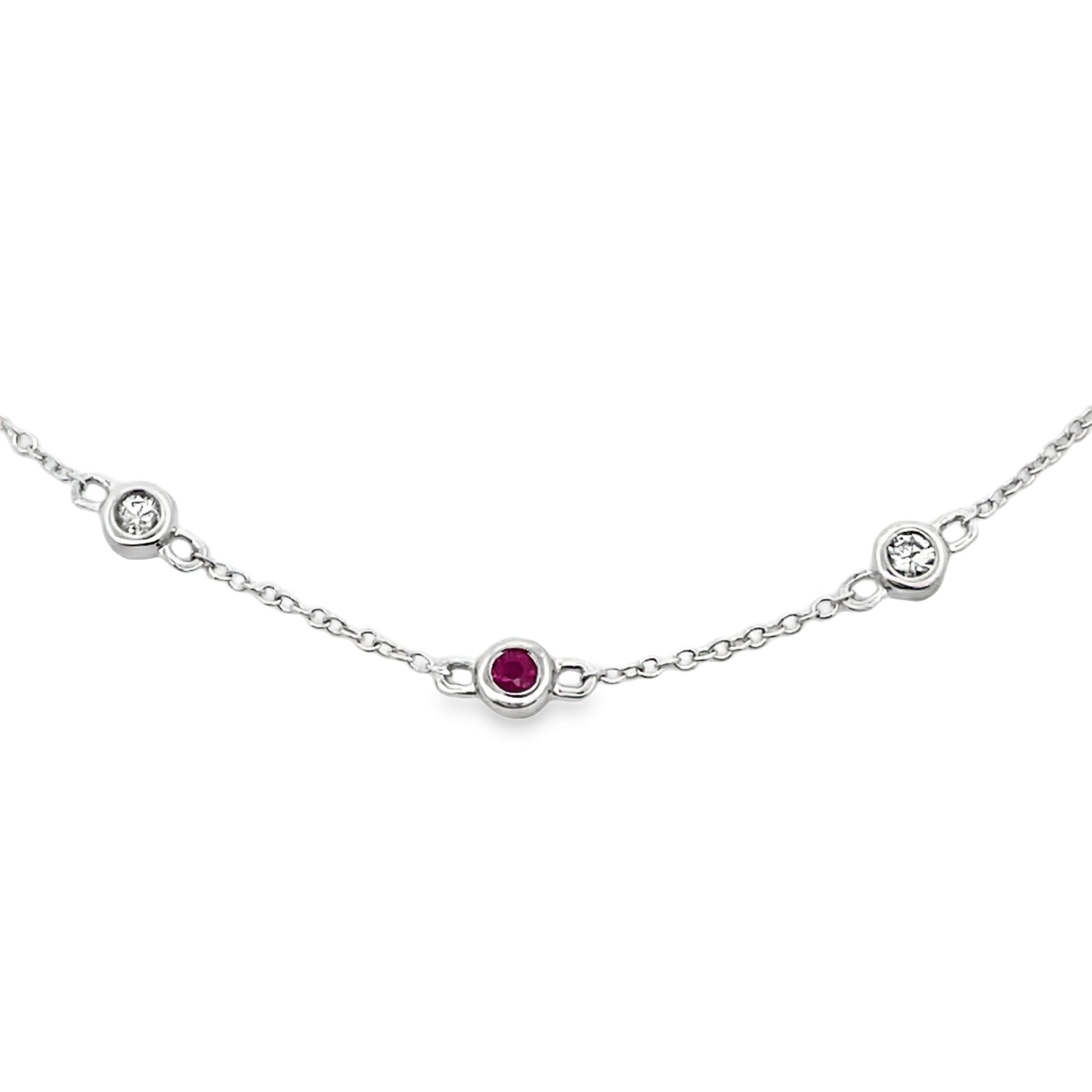 Natural .16ct Ruby Diamond Bracelet 14KT White Gold