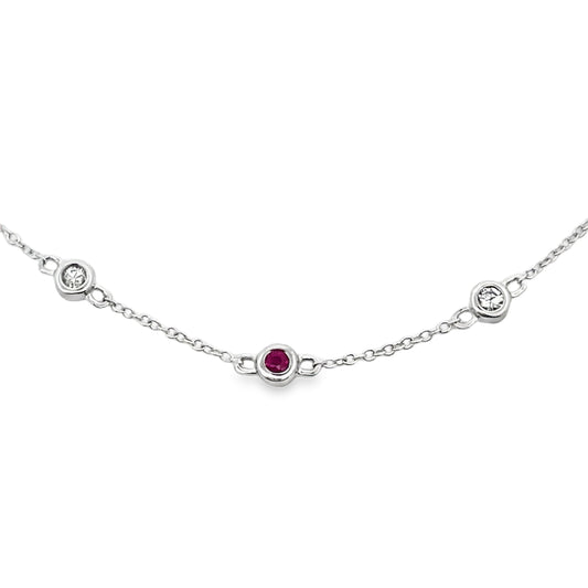 Natural .16ct Ruby Diamond Bracelet 14KT White Gold