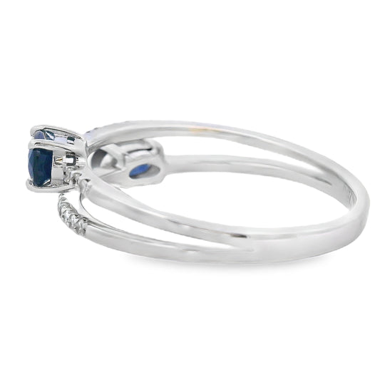 Natural .75ct Sapphire Diamond Ring 14KT White Gold