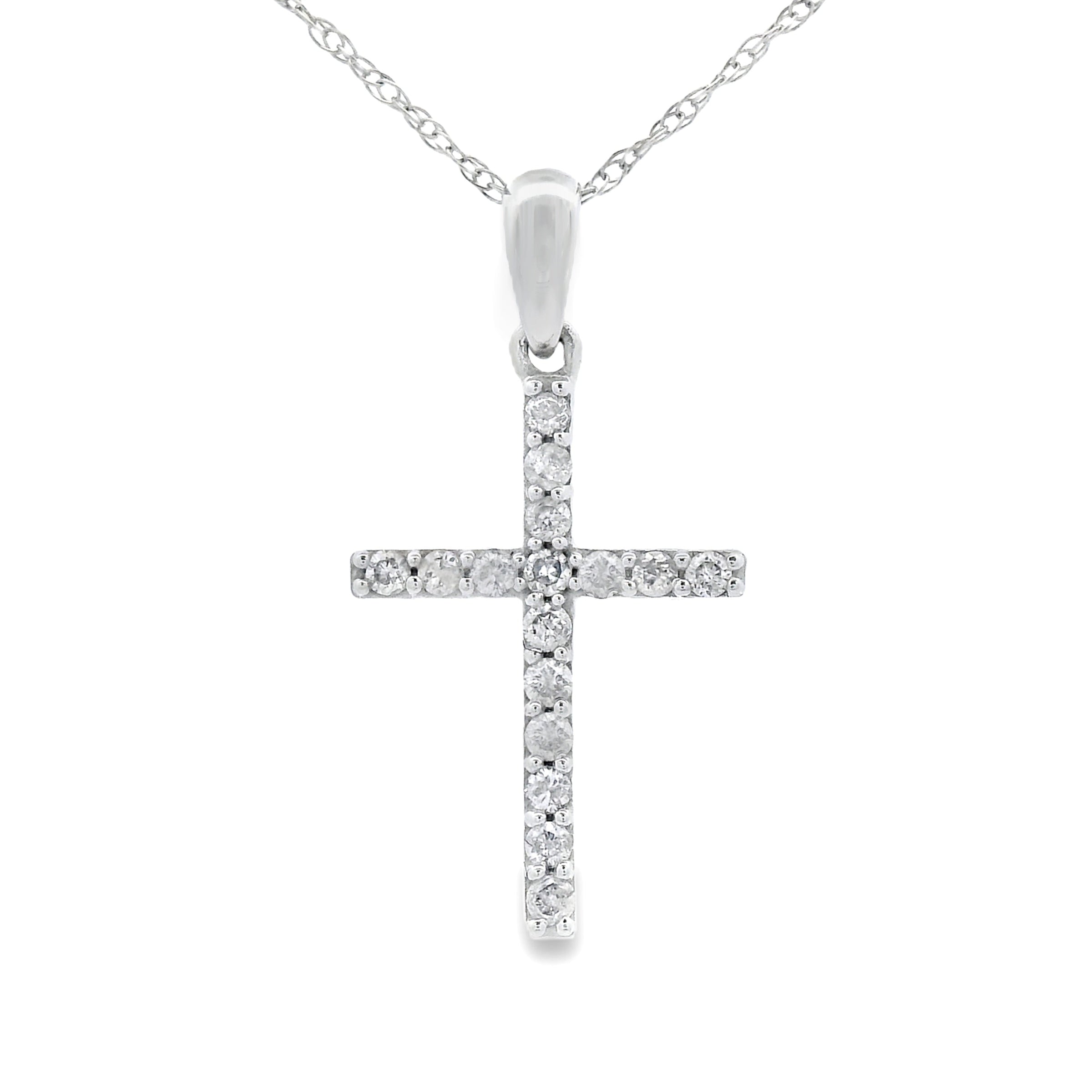 .13ct Diamond Cross Religious Pendant 14KT White Gold