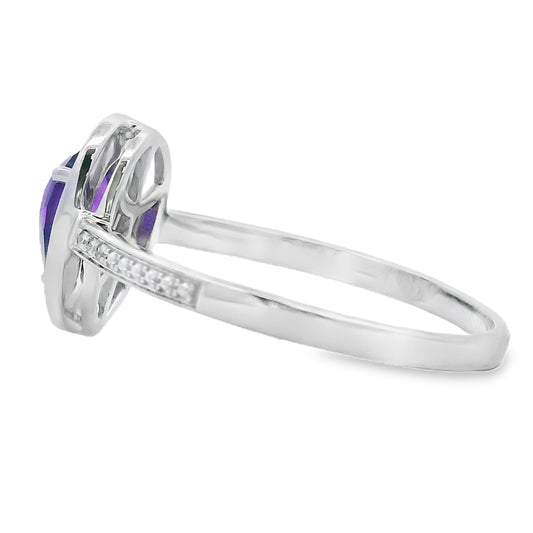 Natural .42ct Amethyst Diamond Ring 10KT White Gold