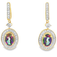 Mystic Fire Topaz Dangle Earrings 10KT Yellow Gold