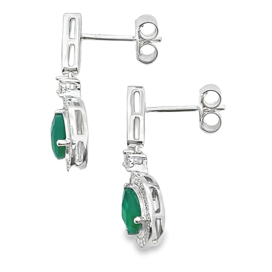 Chalcedony Diamond Dangle Earrings 10KT White Gold