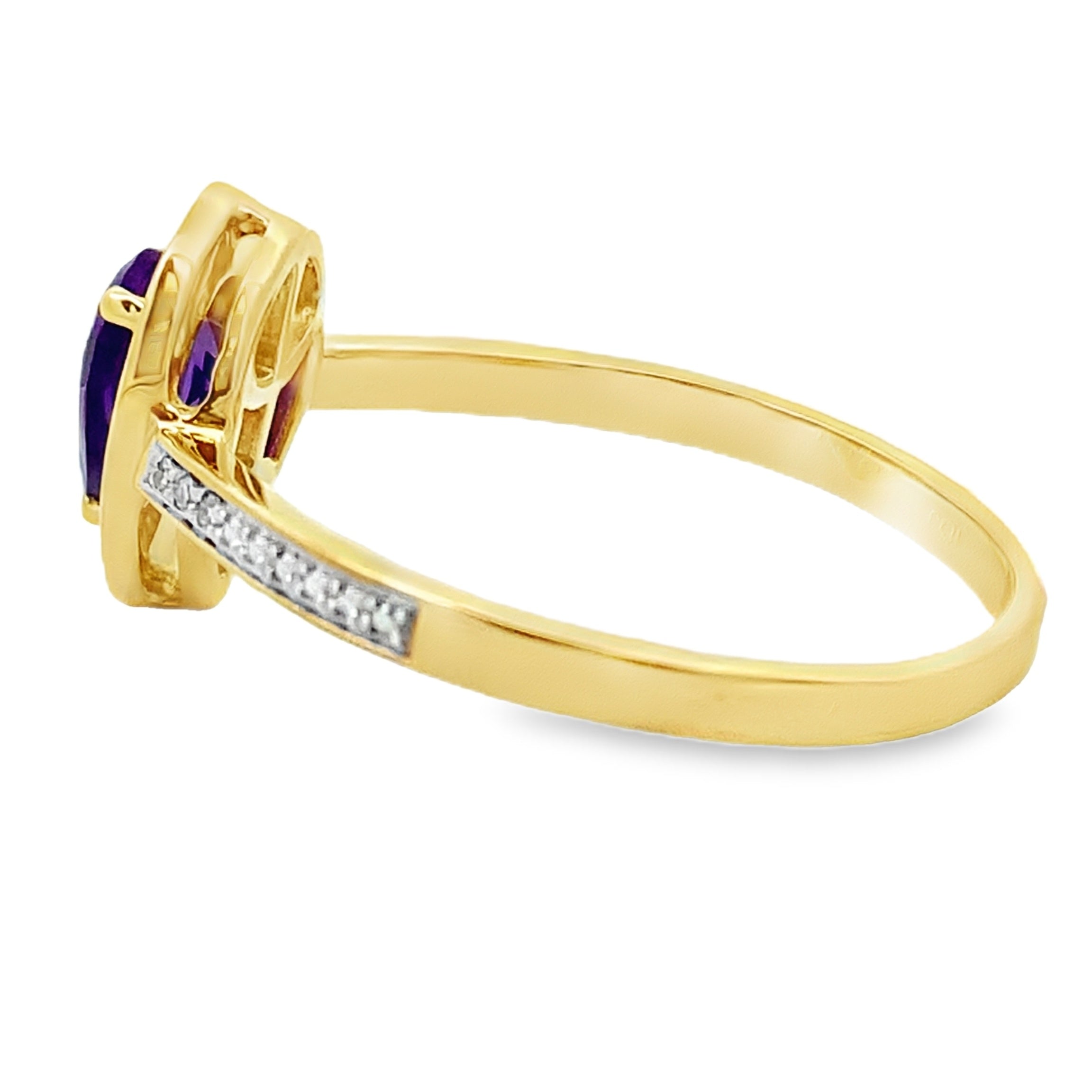 Genuine .42ct Amethyst Diamond Ring 10KT Yellow Gold